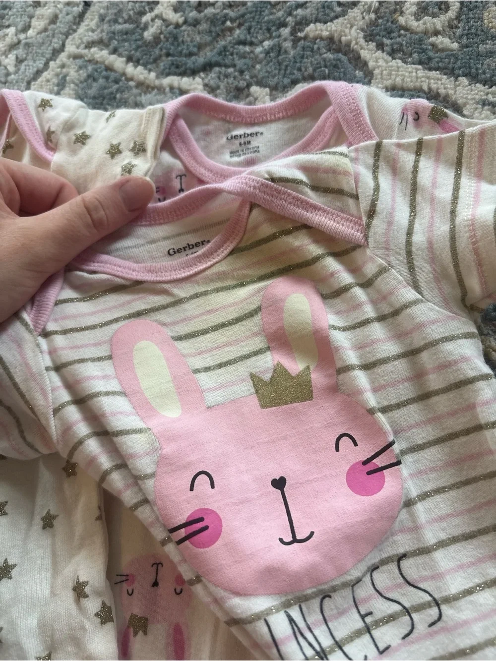 Gerber Pink and Cream Bunny One-Piece Bodysuit Set